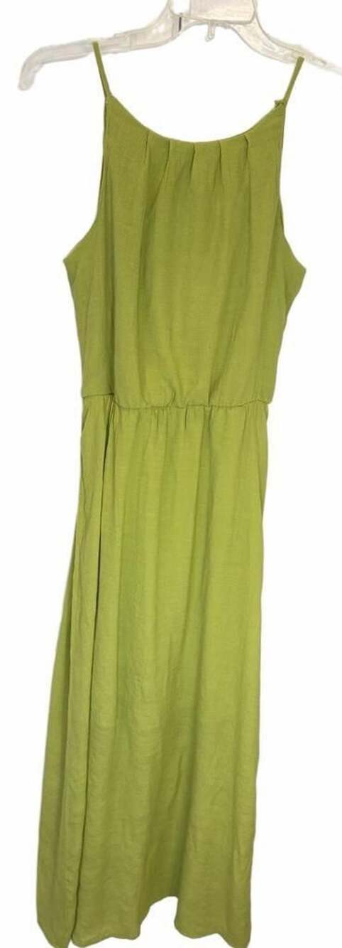 Tacera Maxi Dress Size M Lime Green Sleeveless Pleated Neckline